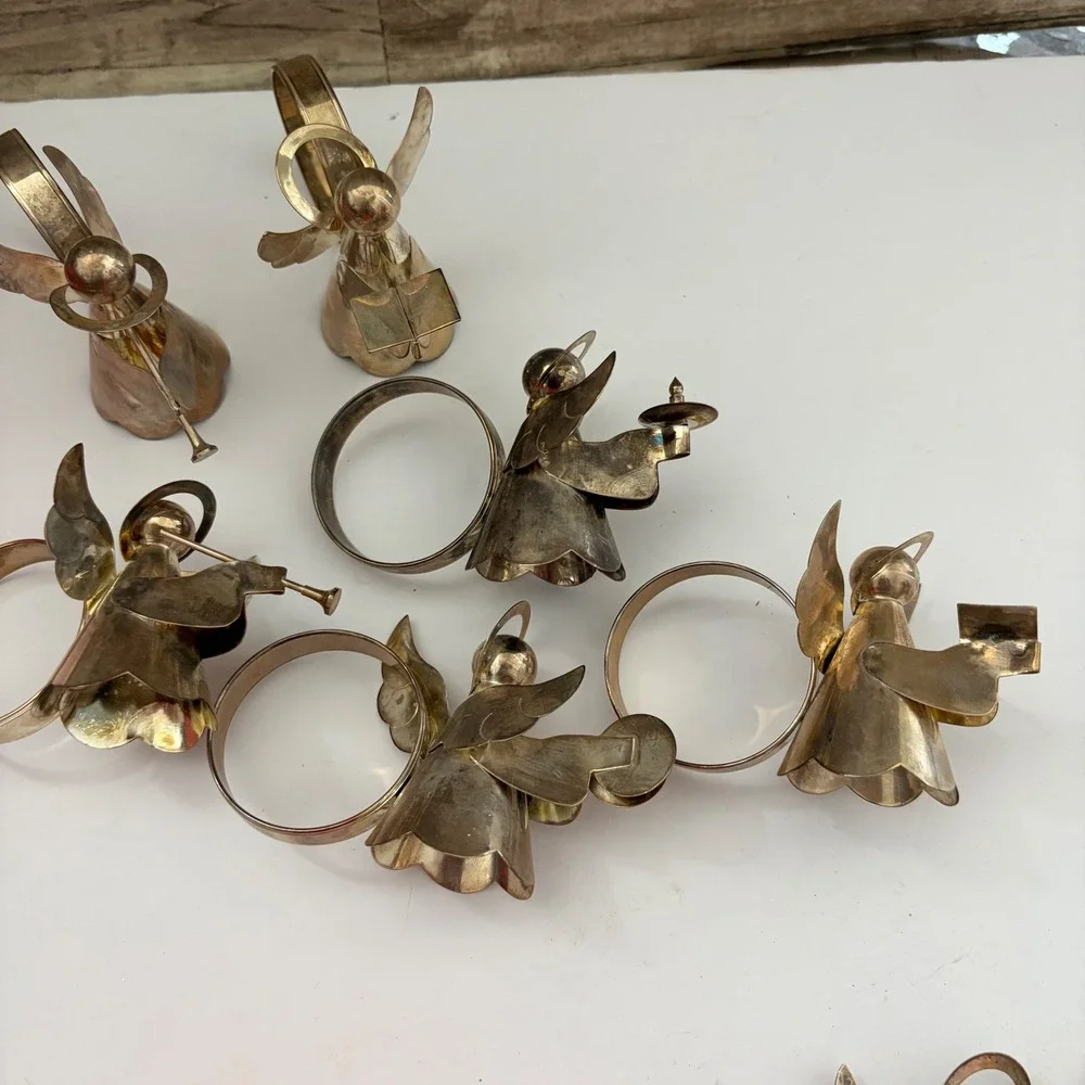 Vintage Silver Tone Angel Napkin Rings Set of 6 Christmas Holiday Table Decor
